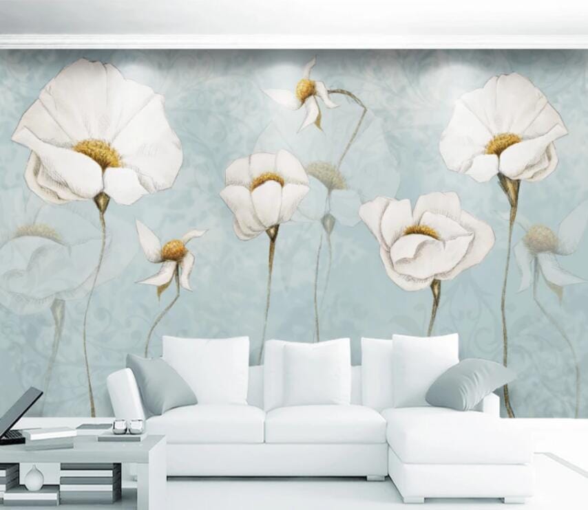 3D White Flowers 1469 Wall Murals Wallpaper AJ Wallpaper 2 