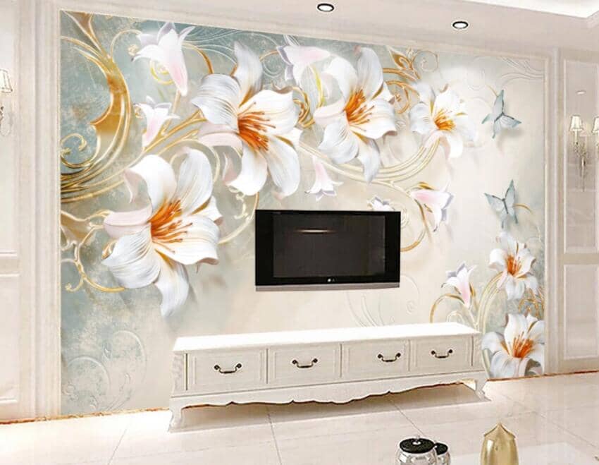 3D White Flowers 1452 Wall Murals Wallpaper AJ Wallpaper 2 