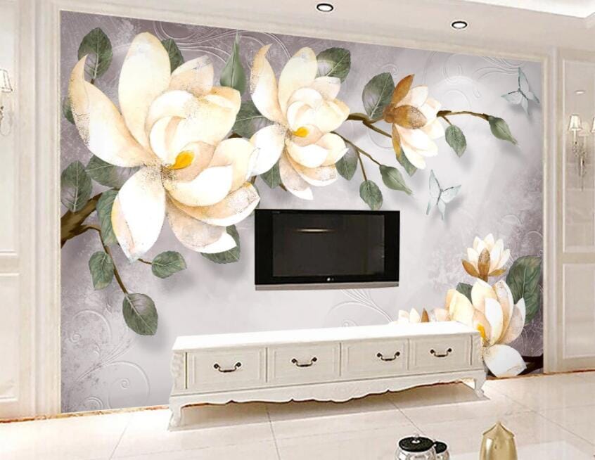 3D White Flowers 1405 Wall Murals Wallpaper AJ Wallpaper 2 