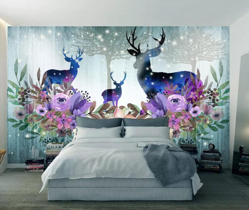 3D Elk Flower 1070 Wall Murals Wallpaper AJ Wallpaper 2 