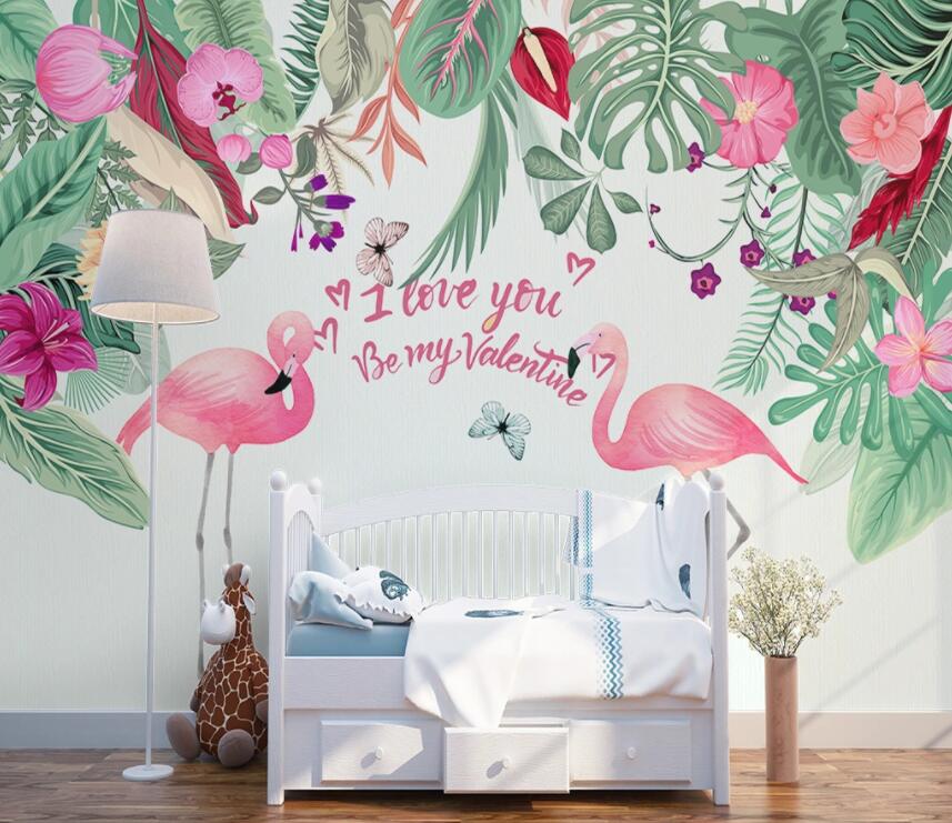 3D Flamingo Plant 500 Wall Murals Wallpaper AJ Wallpaper 2 