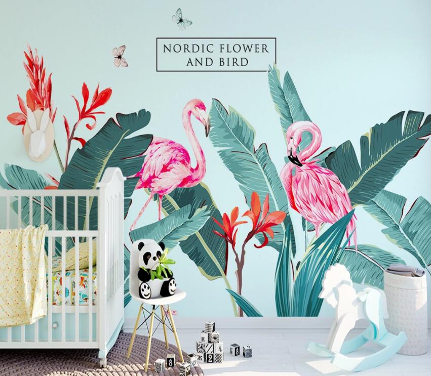 3D Flamingo Plant 501 Wall Murals Wallpaper AJ Wallpaper 2 