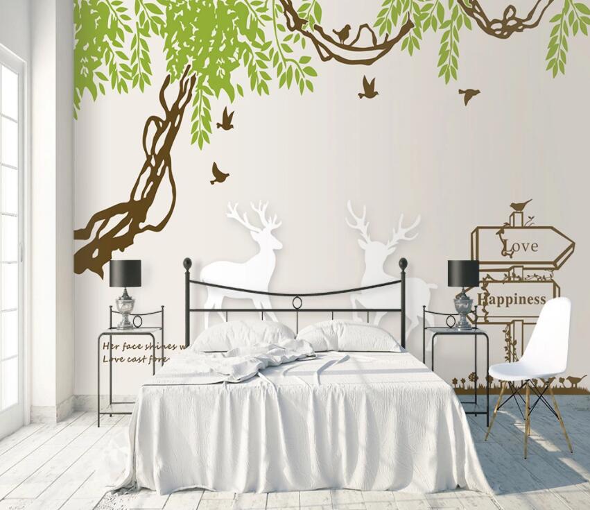 3D Green Leaf Fawn 491 Wall Murals Wallpaper AJ Wallpaper 2 