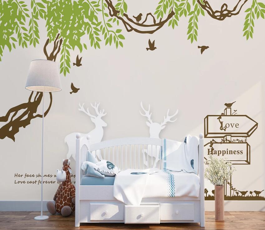 3D Green Leaf Fawn 491 Wall Murals Wallpaper AJ Wallpaper 2 