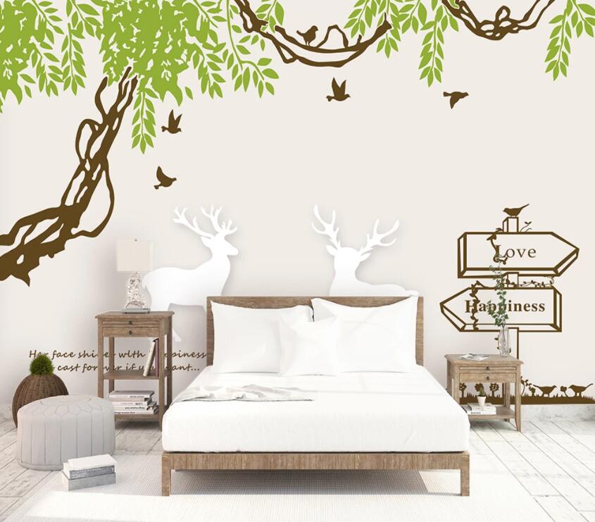 3D Green Leaf Fawn 491 Wall Murals Wallpaper AJ Wallpaper 2 