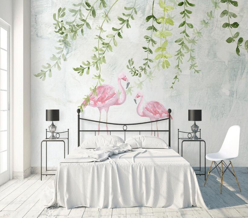 3D Flamingo Leaves 267 Wall Murals Wallpaper AJ Wallpaper 2 