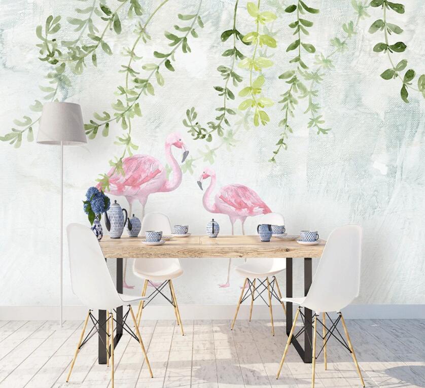 3D Flamingo Leaves 267 Wall Murals Wallpaper AJ Wallpaper 2 