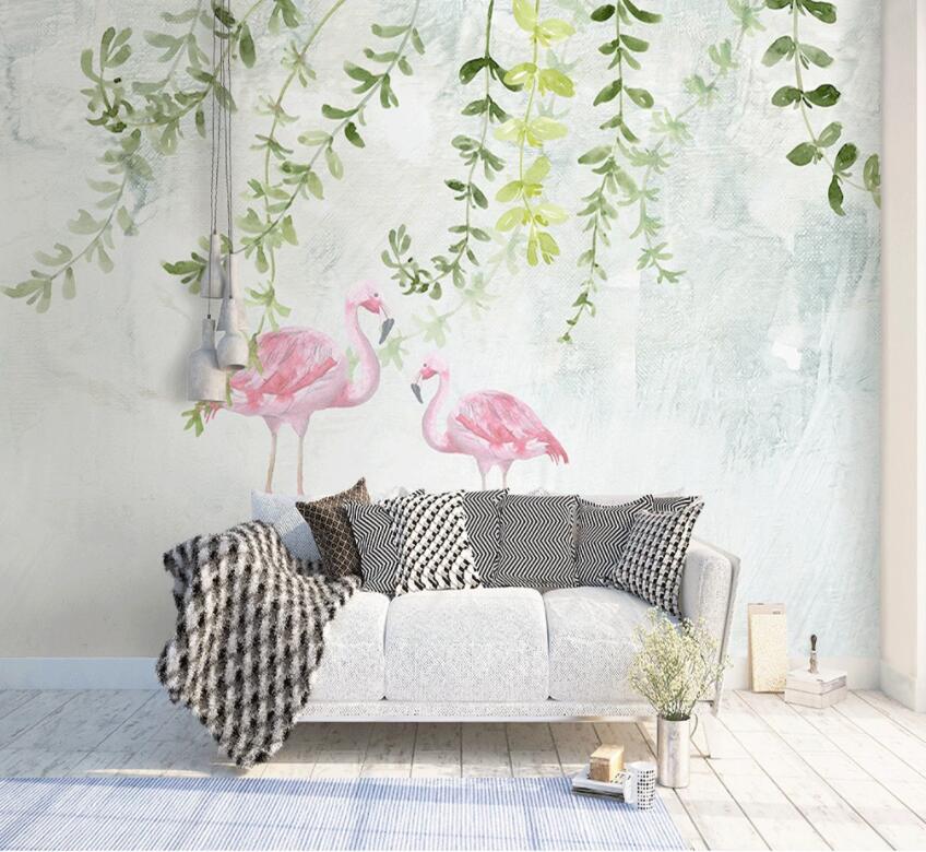 3D Flamingo Leaves 267 Wall Murals Wallpaper AJ Wallpaper 2 