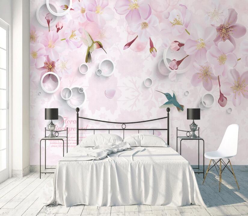 3D Pink Flowers Bird 245 Wall Murals Wallpaper AJ Wallpaper 2 