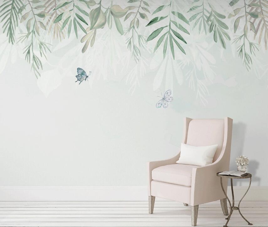 3D Green Leaf Butterfly 182 Wall Murals Wallpaper AJ Wallpaper 2 