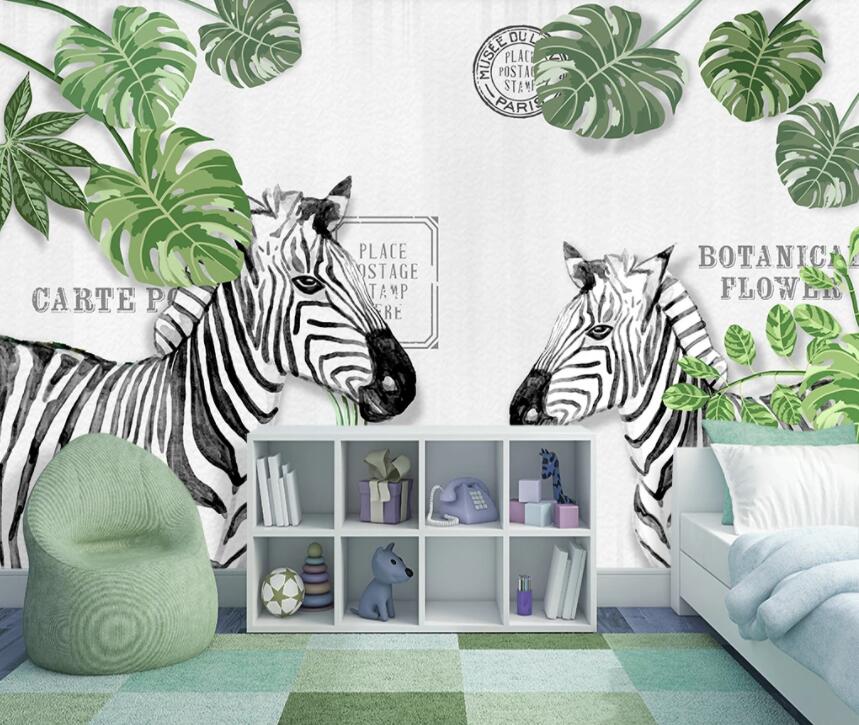 3D Leaf Zebra 1403 Wall Murals Wallpaper AJ Wallpaper 2 