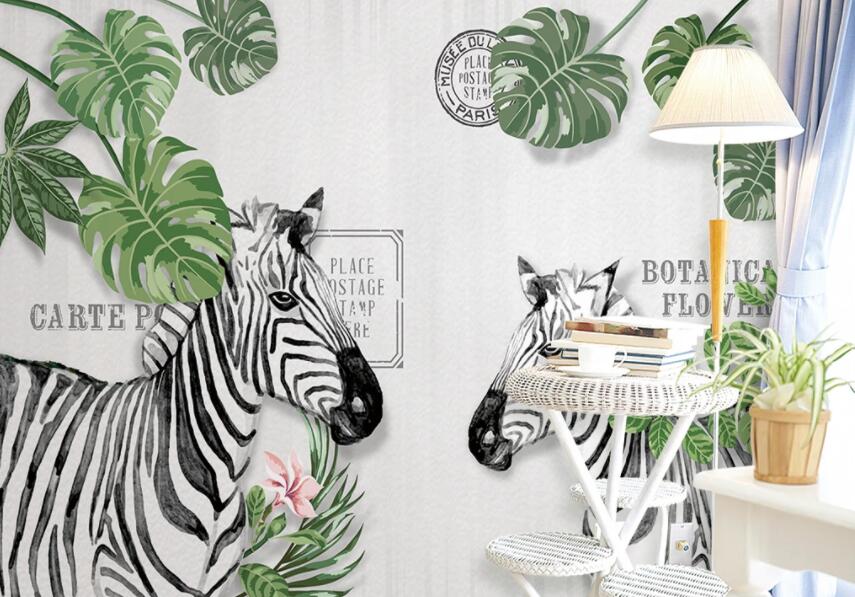 3D Leaf Zebra 1403 Wall Murals Wallpaper AJ Wallpaper 2 