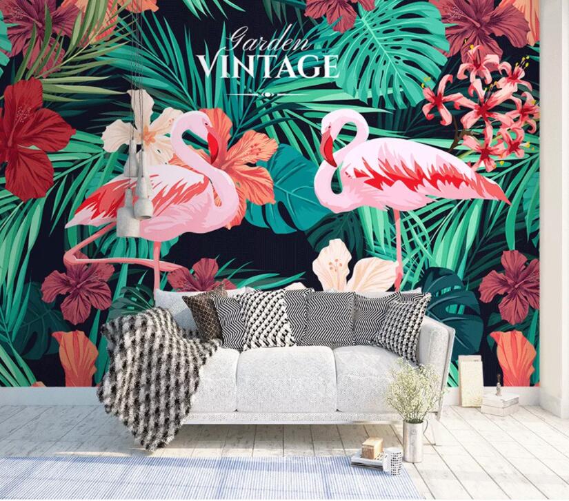 3D Flamingo Leaves 1407 Wall Murals Wallpaper AJ Wallpaper 2 