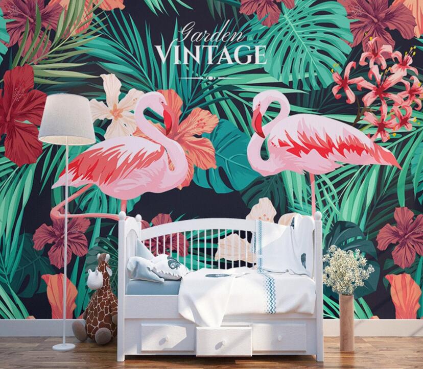 3D Flamingo Leaves 1407 Wall Murals Wallpaper AJ Wallpaper 2 