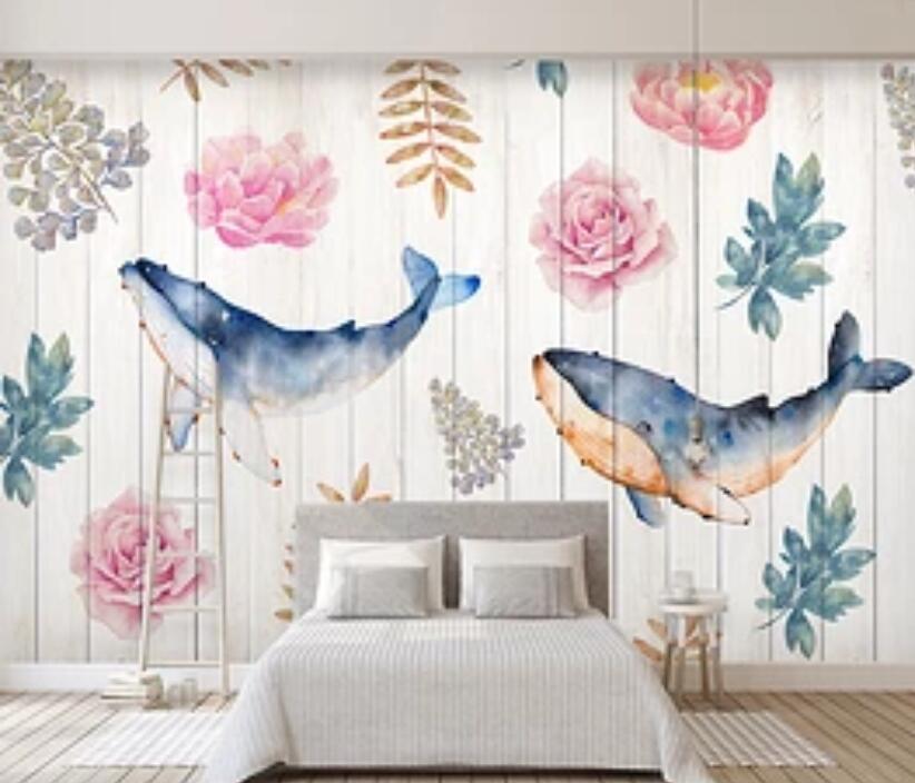 3D Flower Whale 627 Wall Murals Wallpaper AJ Wallpaper 2 