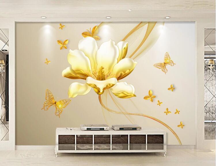 3D Golden Flowers 720 Wall Murals Wallpaper AJ Wallpaper 2 