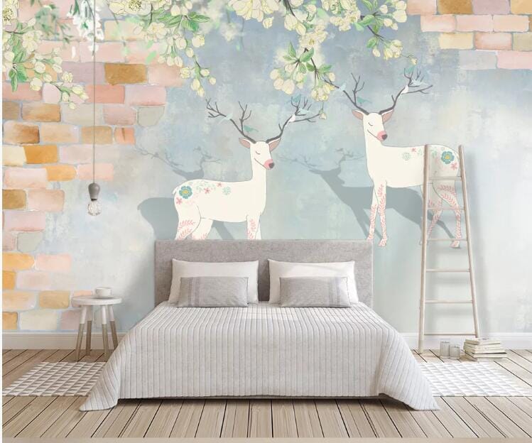 3D Deer Flower 1748 Wall Murals Wallpaper AJ Wallpaper 2 