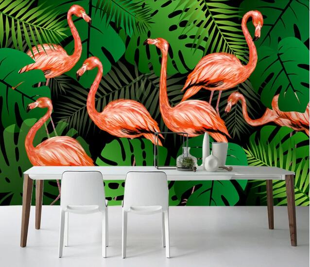 3D Flamingo Leaves WC750 Wall Murals