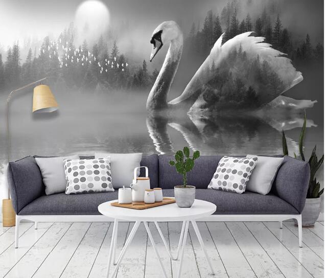 3D Moon Black Swan WC1100 Wall Murals