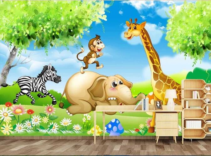 3D Giraffe Monkey WC418 Wall Murals