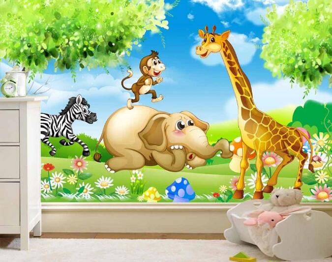 3D Giraffe Monkey WC418 Wall Murals