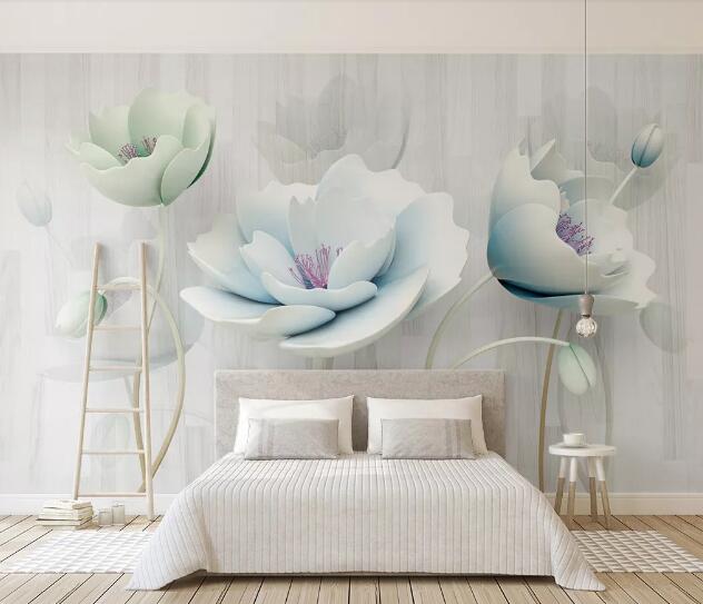 3D Swaying Blue Flower WC1632 Wall Murals