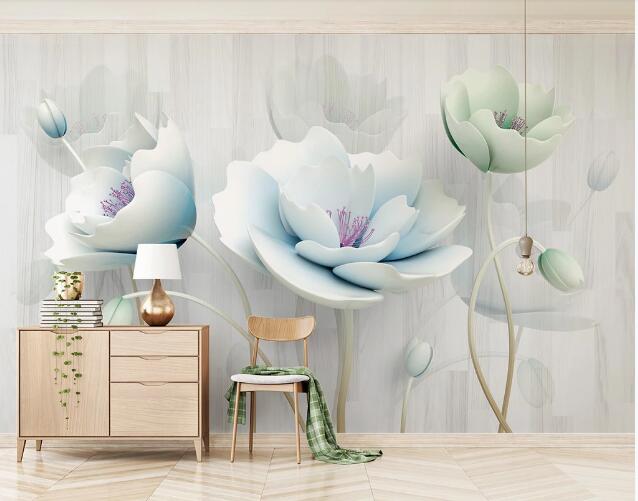 3D Swaying Blue Flower WC1632 Wall Murals