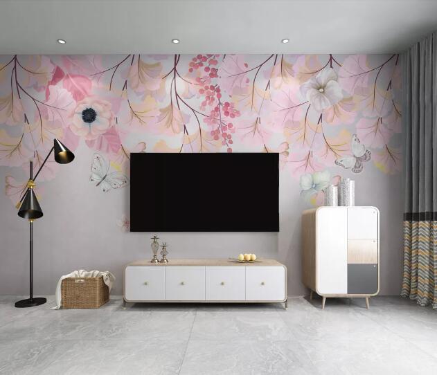 3D Pink Leaf Butterfly WC2746 Wall Murals