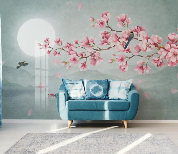 3D White Moon Plum WC2471 Wall Murals