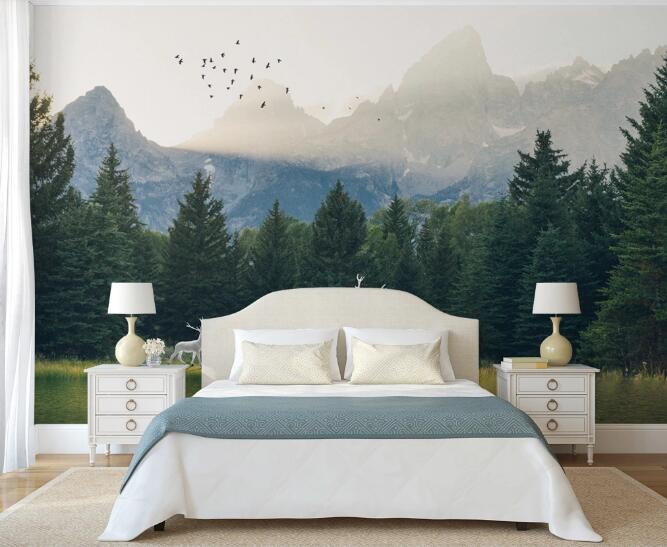 3D White Deer Forest WC752 Wall Murals