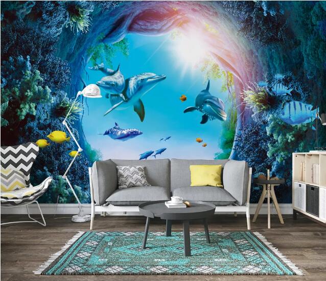 3D Coral Dolphin WC740 Wall Murals