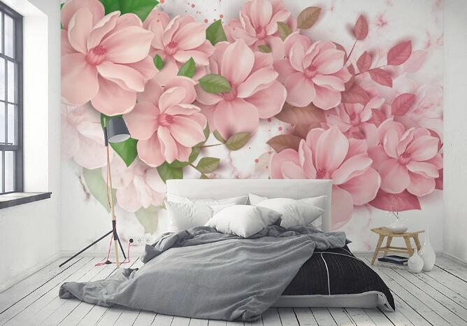 3D Blooming Pink Flowers WC735 Wall Murals