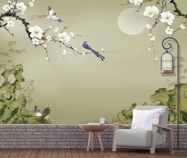 3D White Plum Bird WC2537 Wall Murals