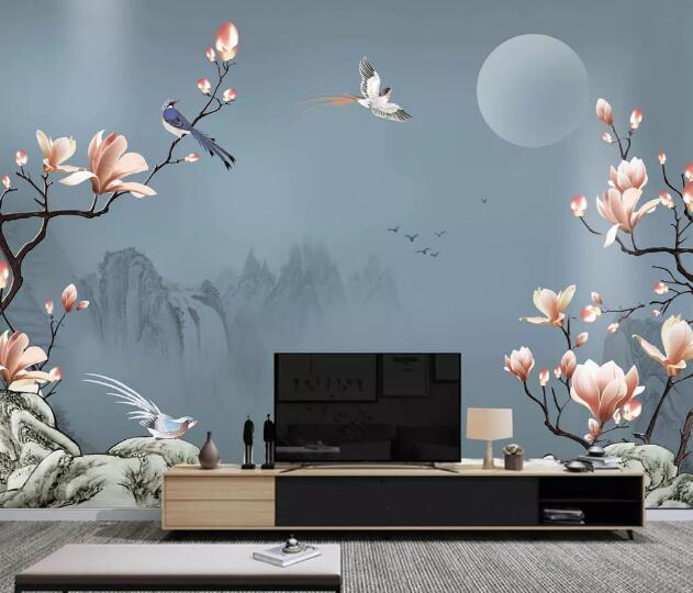 3D Stone Flower Bird WC2327 Wall Murals