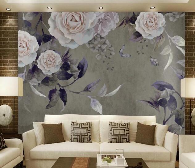 3D Purple Leaf Peony WC2110 Wall Murals