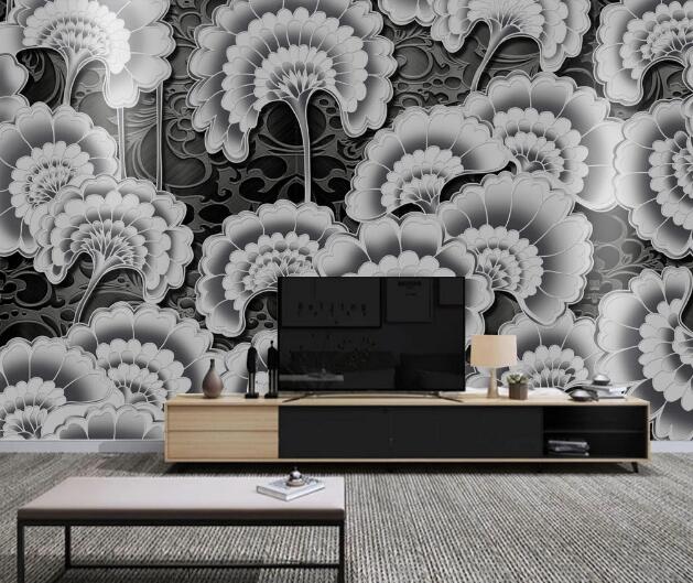 3D White Floral Pattern WC1742 Wall Murals