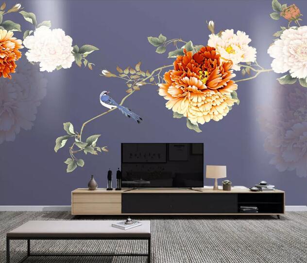 3D Bird Peony WC1602 Wall Murals