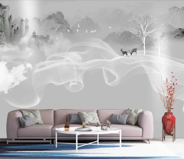 3D Smoke Fawn WC1539 Wall Murals