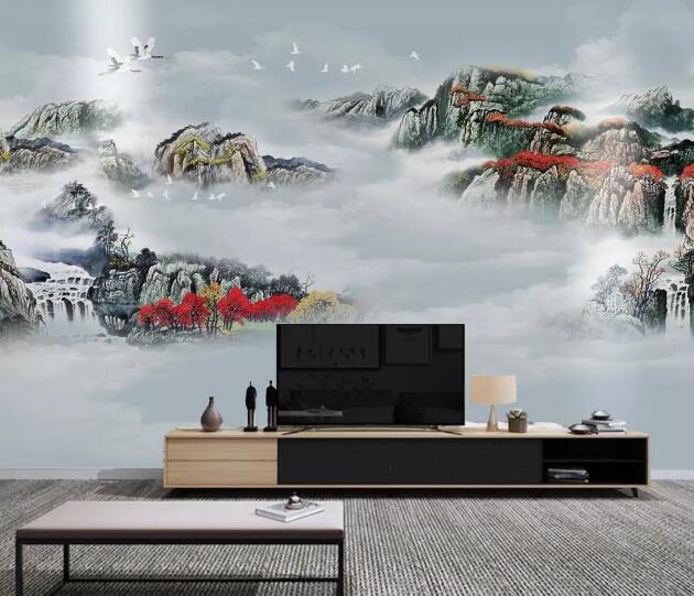 3D Flying Crane WC1563 Wall Murals