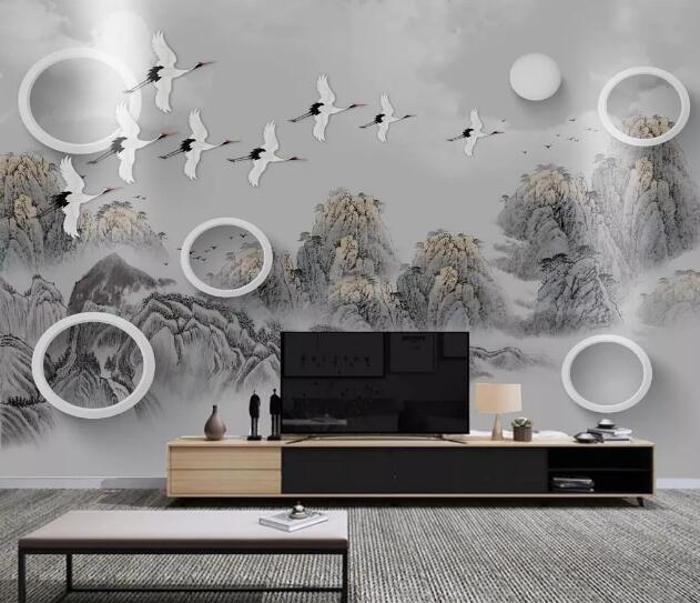 3D Mountain Crane WC1562 Wall Murals