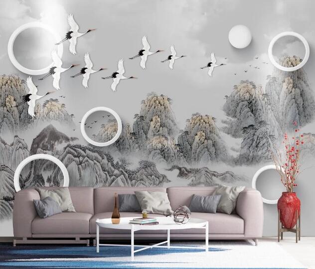 3D Mountain Crane WC1562 Wall Murals