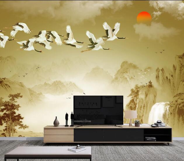 3D Mountain Crane WC1447 Wall Murals