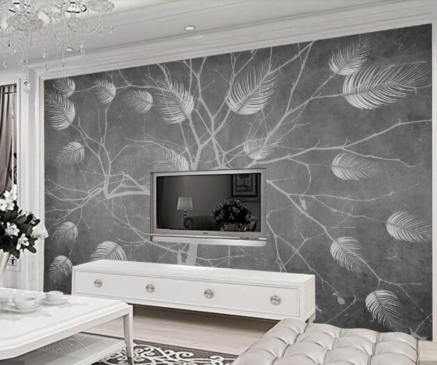 3D White Leaves WC1392 Wall Murals