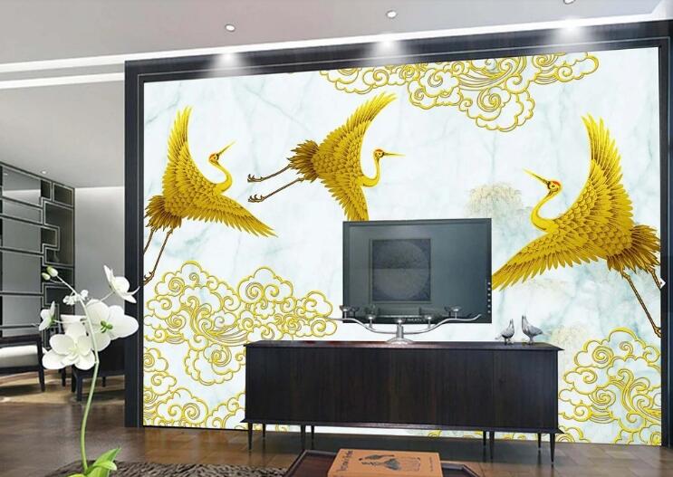 3D Golden Crane WC1001 Wall Murals