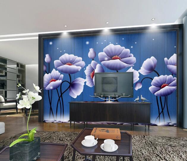 3D Blue Flower WC300 Wall Murals