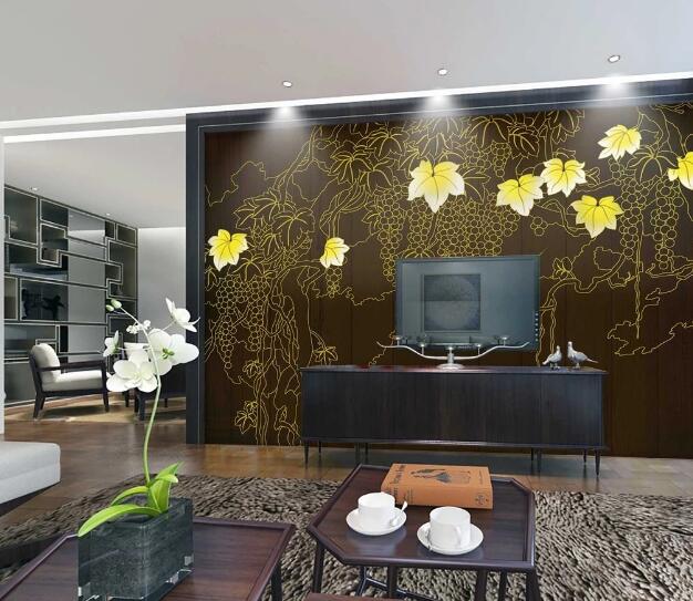 3D Yellow Leaf WC389 Wall Murals