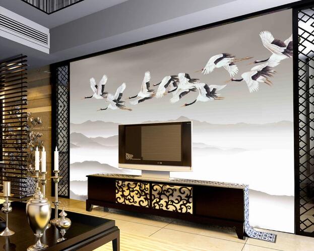 3D Flying Crane WC525 Wall Murals