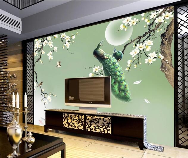 3D Moon Peacock WC709 Wall Murals