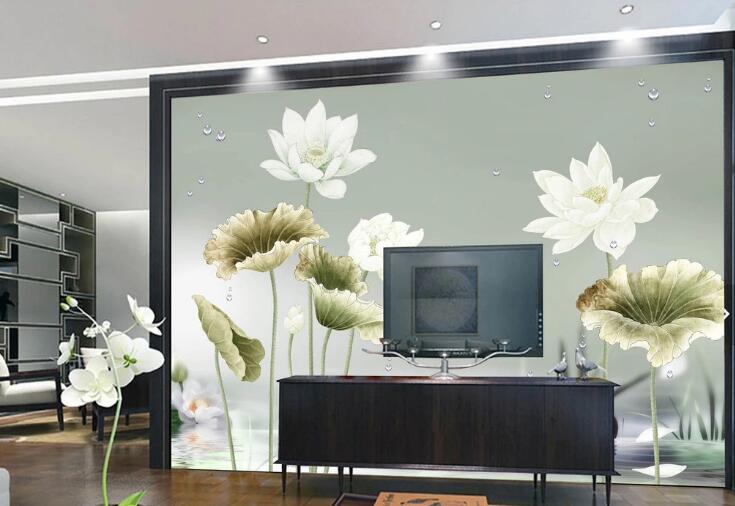 3D White Lotus Petals WC703 Wall Murals