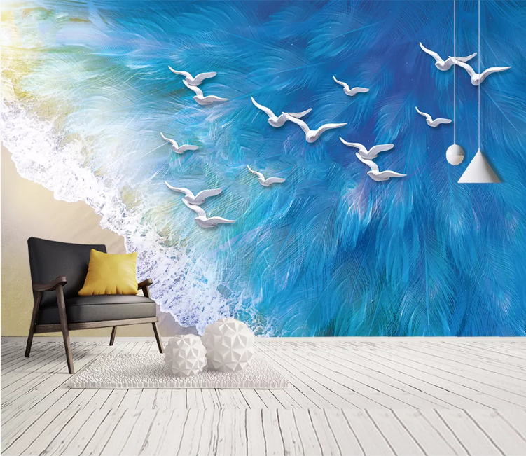 3D Feather Sea WC1922 Wall Murals